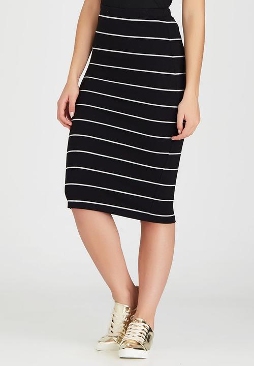 ONLY - Abbie Stripe Mid Calf Skirt Black and Grey