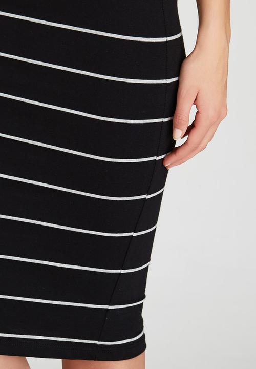ONLY - Abbie Stripe Mid Calf Skirt Black and Grey