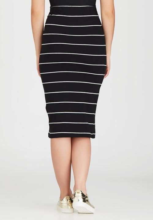 ONLY - Abbie Stripe Mid Calf Skirt Black and Grey