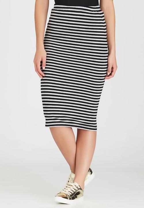 ONLY - Abbie Stripe Mid Calf Skirt Black and Grey