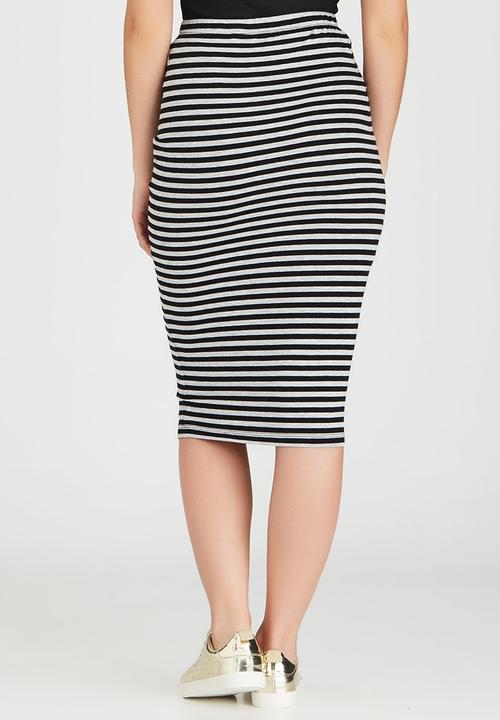 ONLY - Abbie Stripe Mid Calf Skirt Black and Grey