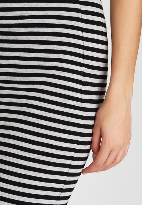ONLY - Abbie Stripe Mid Calf Skirt Black and Grey
