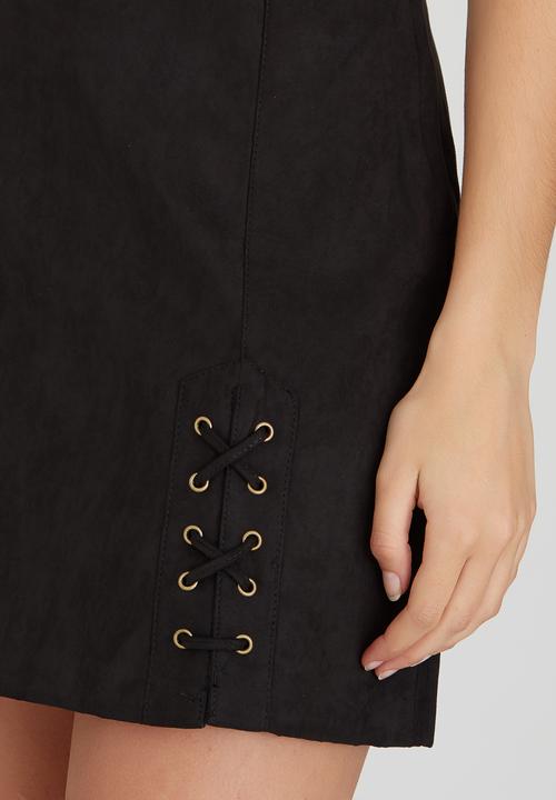 Brave Soul - Side Tie Detail Suede-like Skirt Black