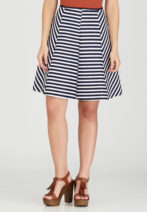 c(inch) - Fit and Flare Midi Skirt Blue and White