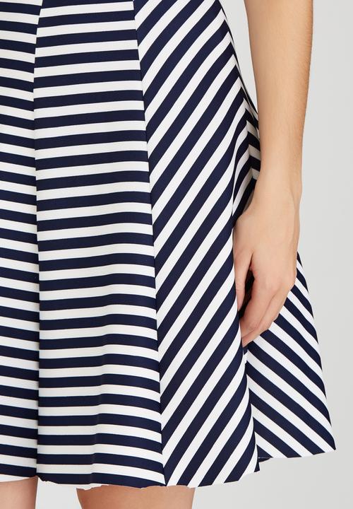 c(inch) - Fit and Flare Midi Skirt Blue and White