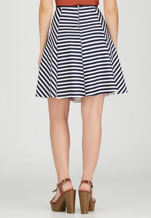 c(inch) - Fit and Flare Midi Skirt Blue and White