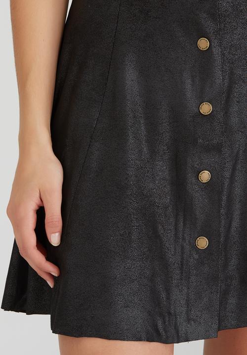Brave Soul - Antique Suede-like Button Skirt Black