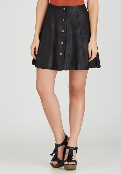 Brave Soul - Antique Suede-like Button Skirt Black