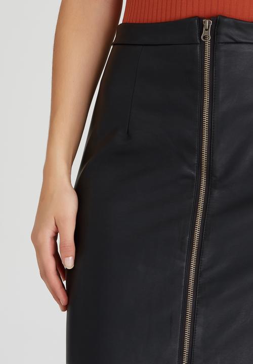 Brave Soul - Zip Front Leather-look Skirt Black