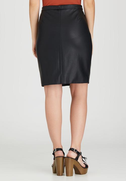 Brave Soul - Zip Front Leather-look Skirt Black