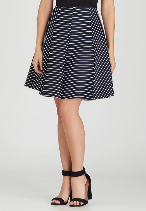 c(inch) - Fit and Flare Midi Skirt Blue and White