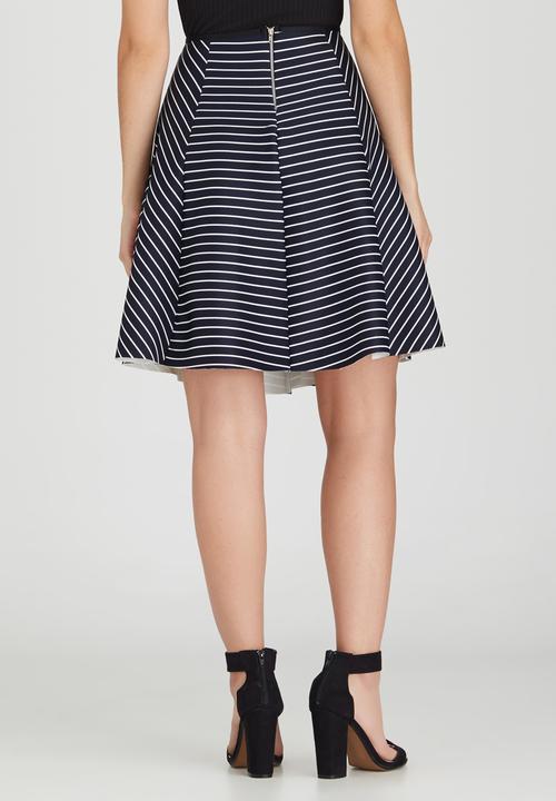 c(inch) - Fit and Flare Midi Skirt Blue and White