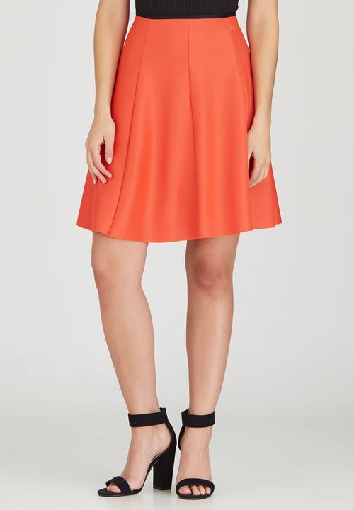 c(inch) - Fit and Flare Midi Skirt Orange
