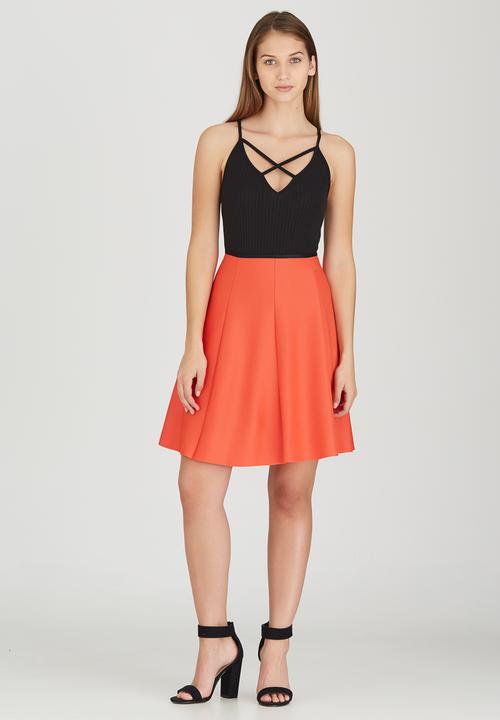 c(inch) - Fit and Flare Midi Skirt Orange