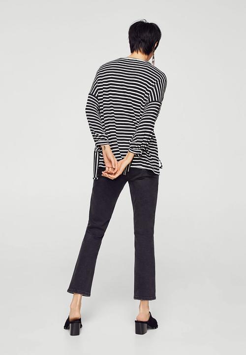 MANGO - Striped Lace-Up Top - Black & White