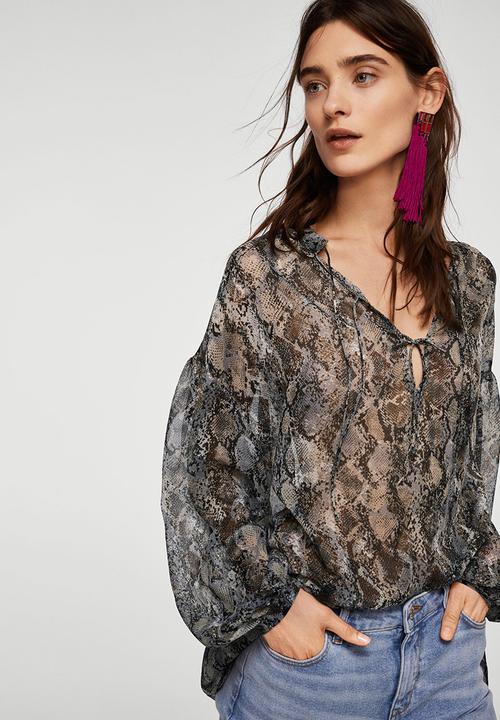 MANGO - Sheer Printed Blouse - Grey