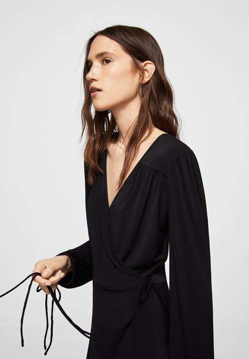 MANGO - Wrap Neckline Dress Black