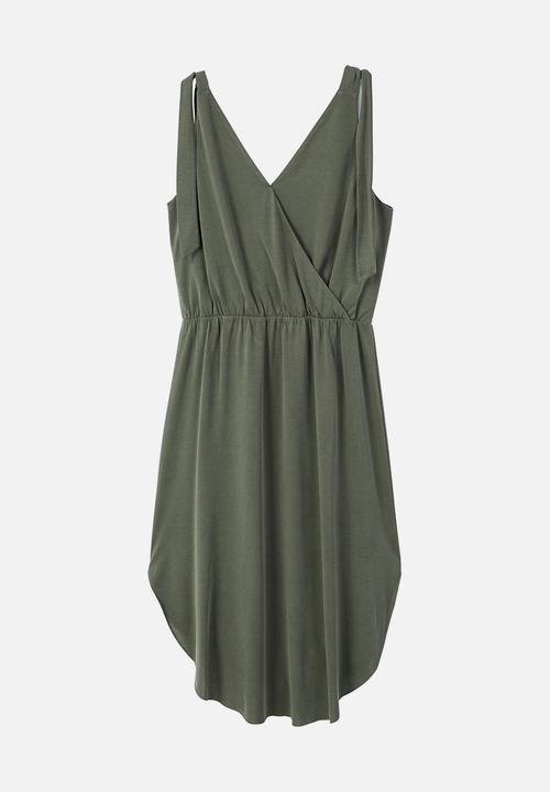 MANGO - Wrap Neckline Dress Green