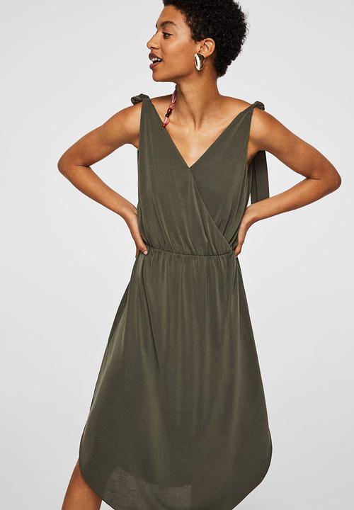 MANGO - Wrap Neckline Dress Green