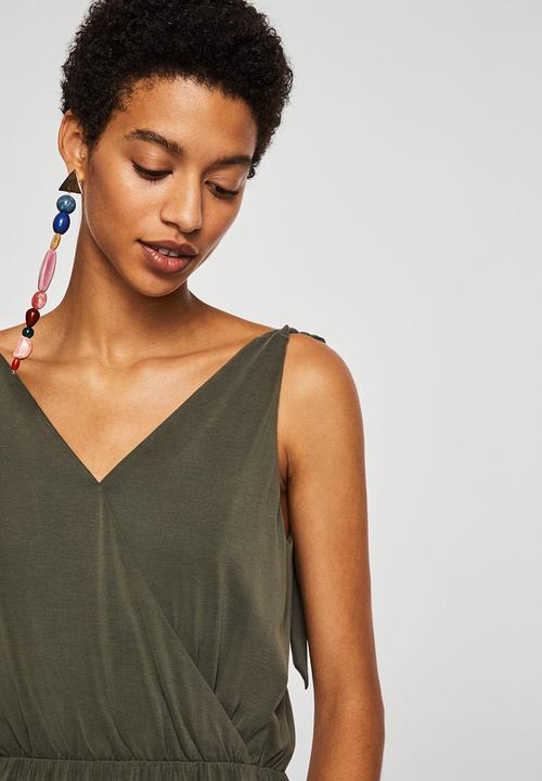 MANGO - Wrap Neckline Dress Green