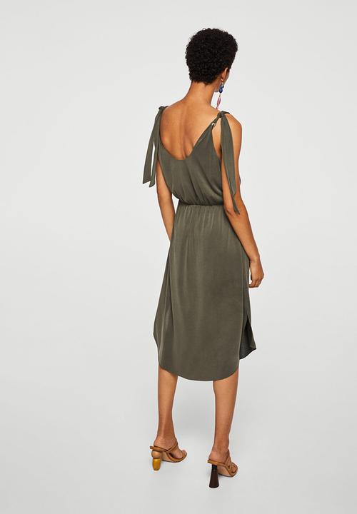 MANGO - Wrap Neckline Dress Green