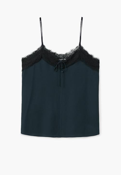 MANGO - Lace Trim Cami Navy
