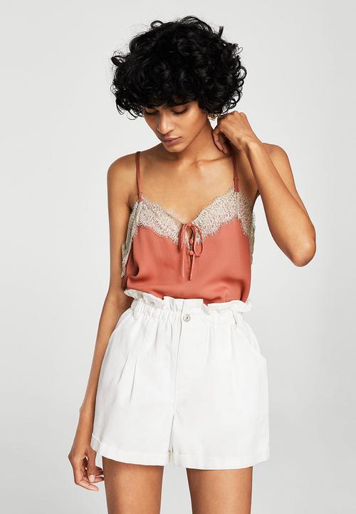 MANGO - Lace Trim Cami Mid Pink