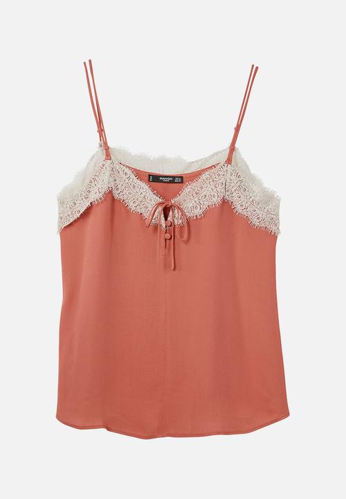 MANGO - Lace Trim Cami Mid Pink