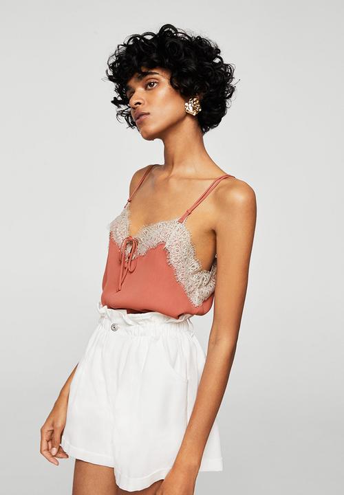 MANGO - Lace Trim Cami Mid Pink
