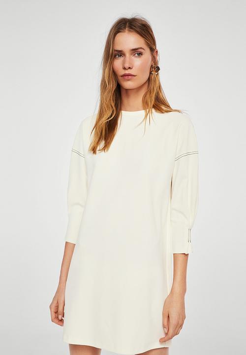 MANGO - Contrast Seam Dress Off White