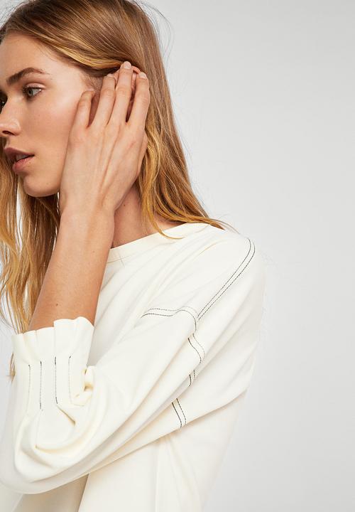 MANGO - Contrast Seam Dress Off White