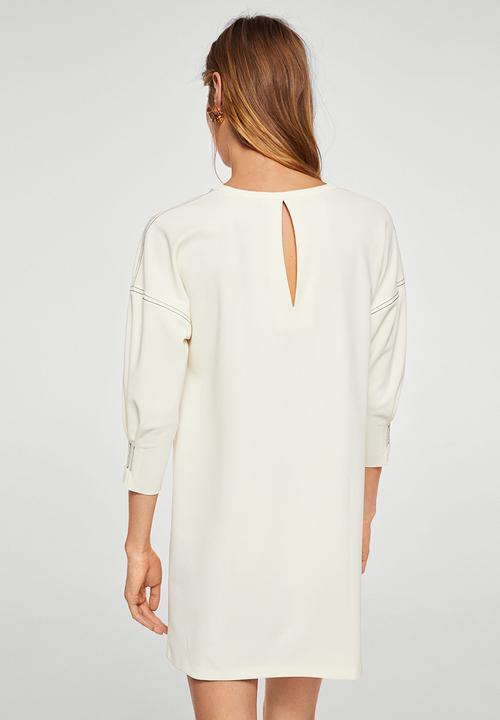 MANGO - Contrast Seam Dress Off White