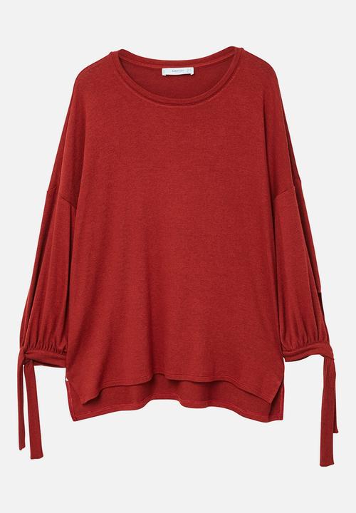 MANGO - Lace-up T-shirt Red
