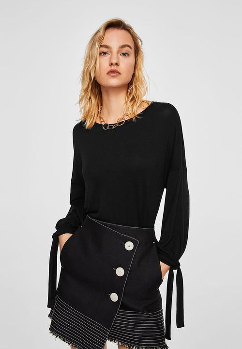 MANGO - Lace-up T-shirt Black