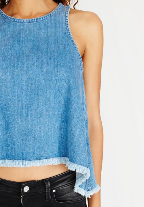 GUESS - Denim Skater Crop Top Blue