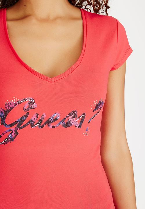 GUESS - R3 Floral Script Logo Tee Red