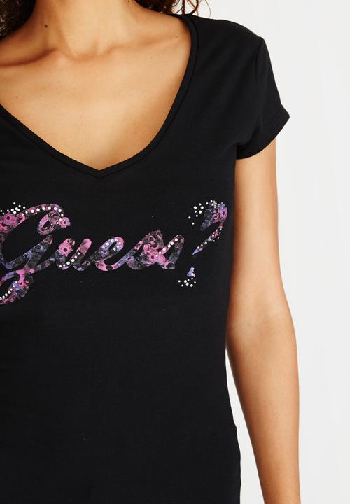 GUESS - R3 Floral Script Logo Tee Black