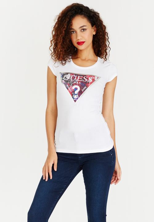 GUESS - R3 Floral Collage Logo Tee White