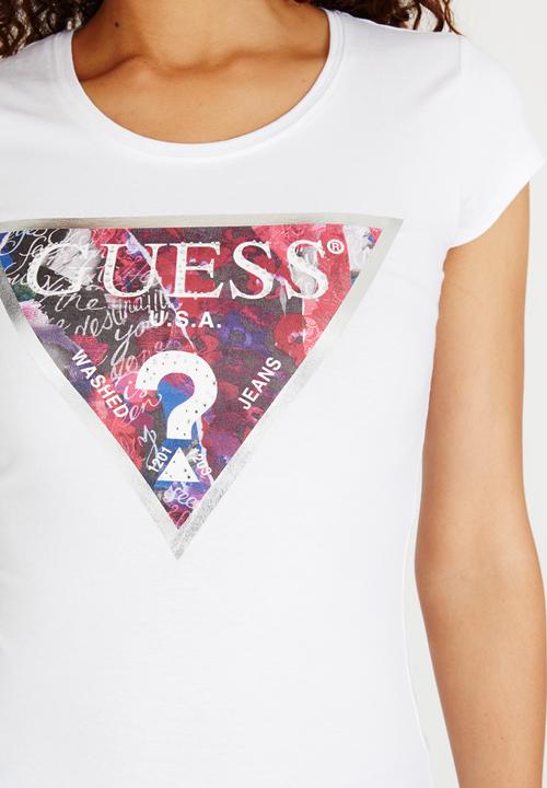 GUESS - R3 Floral Collage Logo Tee White