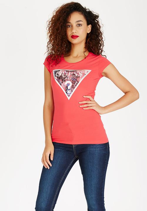 GUESS - R3 Floral Collage Logo Tee Red