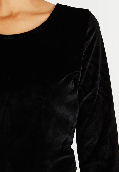 Brave Soul - Long Sleeve Crop Velveteen Top Black