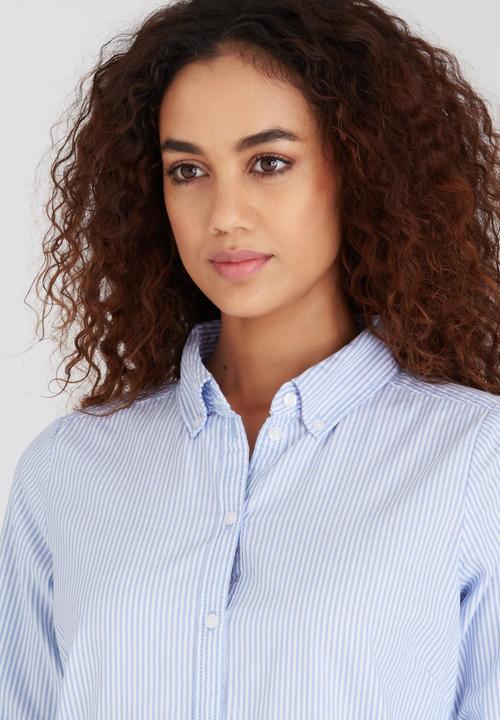 ONLY - Cici Long Sleeve Striped Oxford Shirt Pale Blue