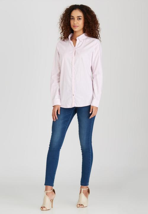 ONLY - Cici Long Sleeve Striped Oxford Shirt Pale Pink