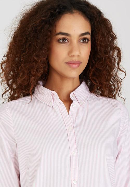 ONLY - Cici Long Sleeve Striped Oxford Shirt Pale Pink