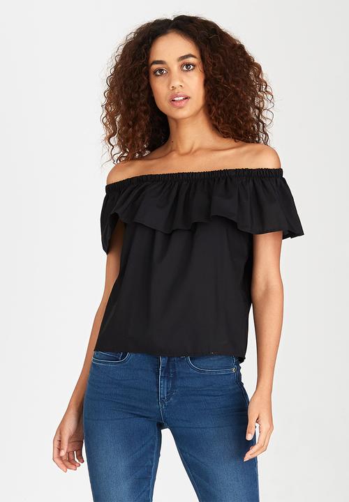 c(inch) - Frill Bardot Blouse Black