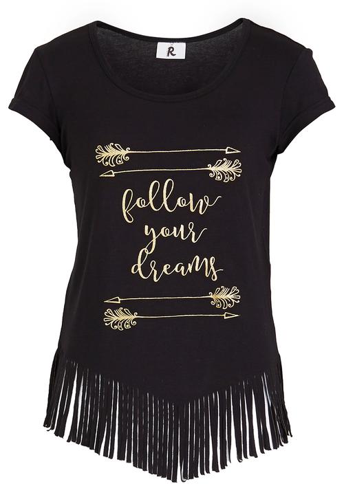 Rebel Republic - Glitter Print Fringe Tee Black