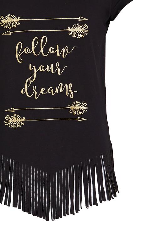 Rebel Republic - Glitter Print Fringe Tee Black