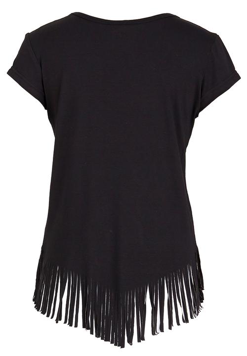 Rebel Republic - Glitter Print Fringe Tee Black