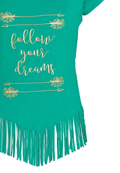 Rebel Republic - Glitter Print Fringe Tee Green