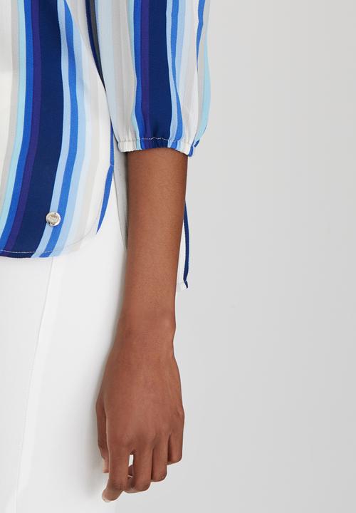 Sassoon - Sunday Blues Striped Off-the-shoulder Top Mid Blue